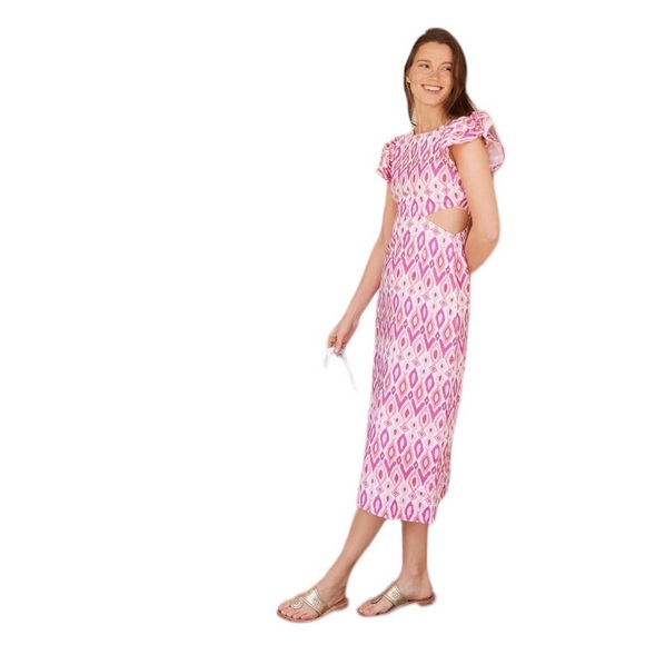 Sail to Sable | Dresses | Nwt Pink Ikat Flutter Sleeve Midi Medium ...